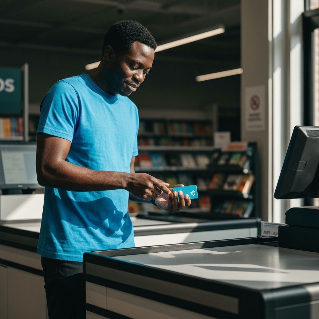African man using contactless payment
