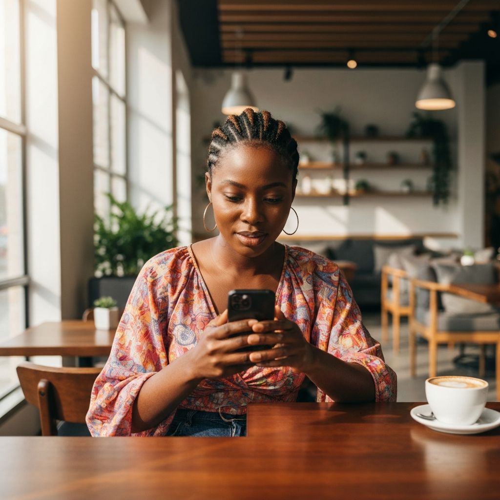 African woman making mobile payment